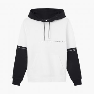 CALVIN KLEIN-Felpa CON CAPPUCCIO CON LOGO RIPETUTO BICOLORE