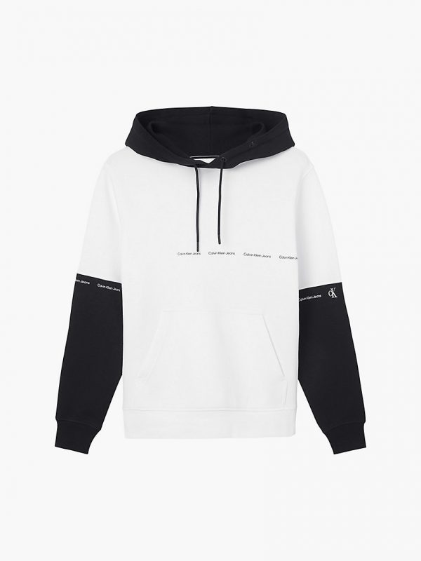 CALVIN KLEIN-Felpa CON CAPPUCCIO CON LOGO RIPETUTO BICOLORE