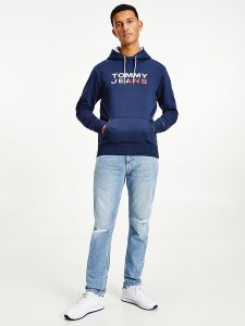 TOMMY HILFIGER-Felpa ESSENTIAL CON CAPPUCCIO E LOGO BLUE