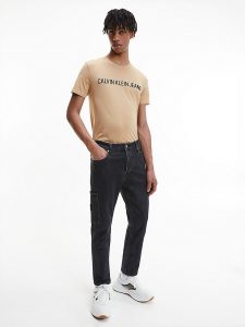 CALVIN KLEIN-T-shirt Uomo Slim In Cotone Biologico Con Logo Beige