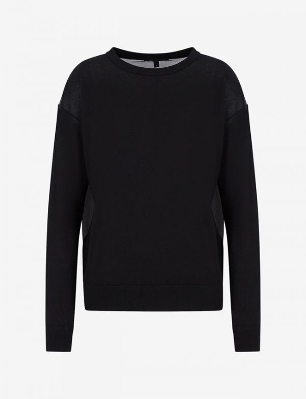 ARMANI EXCHANGE – Maglione Donna Girocollo con Inserto Trasparente Nero