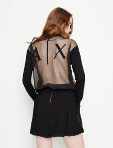ARMANI EXCHANGE – Maglione Donna Girocollo con Inserto Trasparente Nero