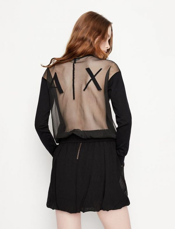 ARMANI EXCHANGE – Maglione Donna Girocollo con Inserto Trasparente Nero