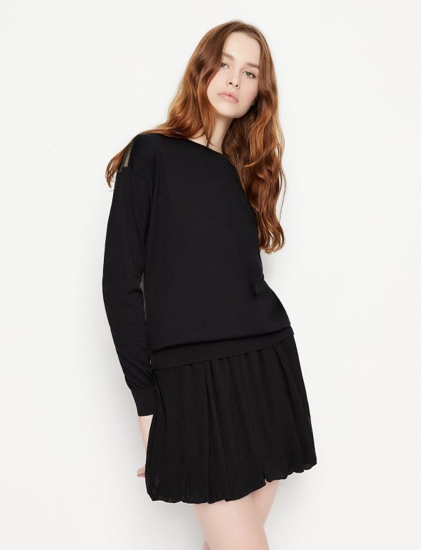 ARMANI EXCHANGE – Maglione Donna Girocollo con Inserto Trasparente Nero
