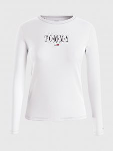 TOMMY HILFIGER-T-SHIRT ESSENTIAL A MANICHE LUNGHE CON LOGO Bianca