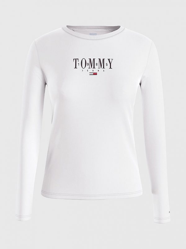 TOMMY HILFIGER-T-SHIRT ESSENTIAL A MANICHE LUNGHE CON LOGO Bianca