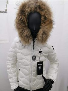 BLAUER-PIUMINO A ONDE CON CAPPUCCIO E PELLICCIA BIANCO DONNA