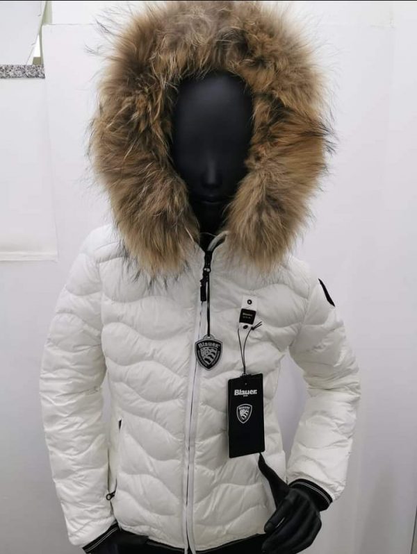 BLAUER-PIUMINO A ONDE CON CAPPUCCIO E PELLICCIA BIANCO DONNA