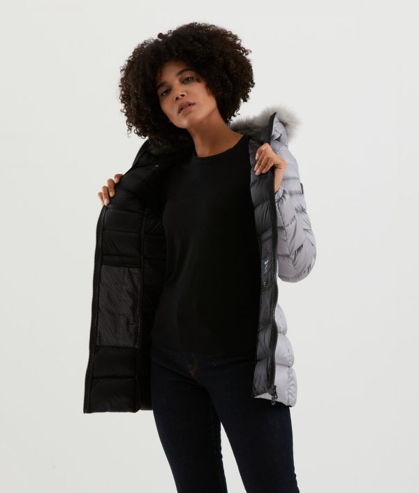 REFRIGIWEAR-PIUMINO Donna LONG MEAD FUR JACKET ARGENTO