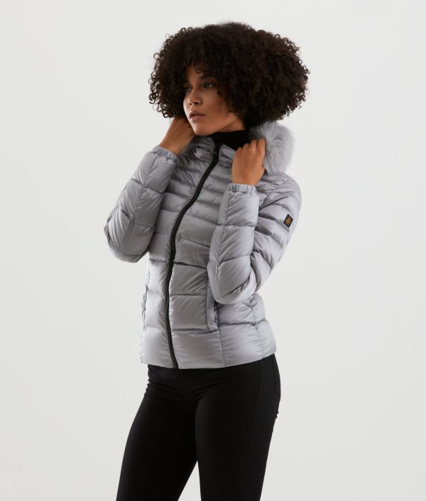 REFRIGIWEAR-PIUMINO CORTO Donna CON PELLICCIOTTO ARGENTO