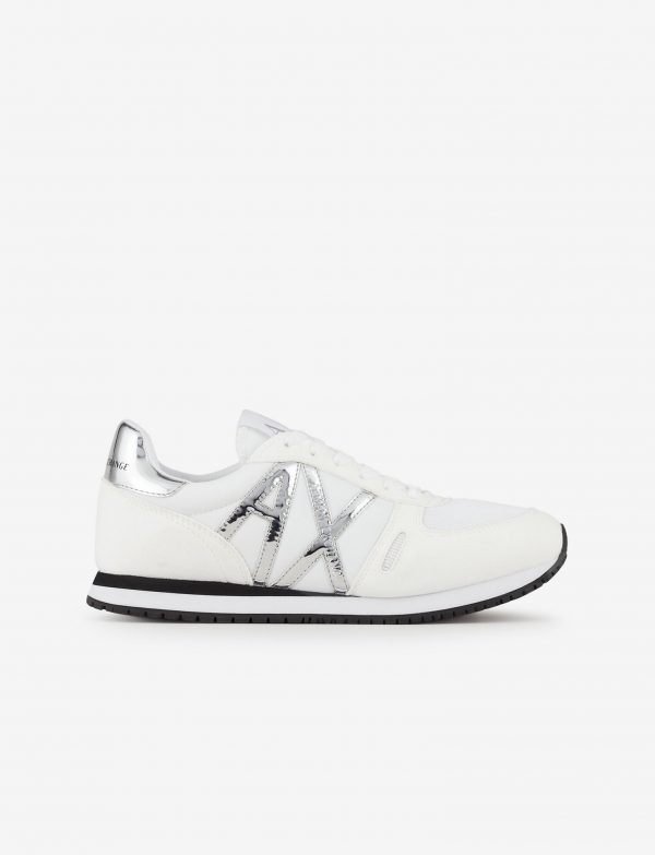 ARMANI EXCHANGE-Sneakers con dettagli in micro-suede, mesh Donna Bianche