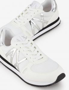 ARMANI EXCHANGE-Sneakers con dettagli in micro-suede, mesh Donna Bianche