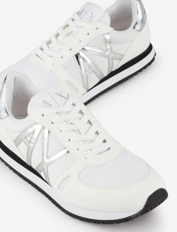 ARMANI EXCHANGE-Sneakers con dettagli in micro-suede, mesh Donna Bianche