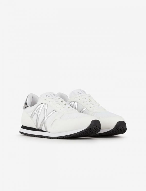 ARMANI EXCHANGE-Sneakers con dettagli in micro-suede, mesh Donna Bianche