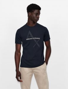 ARMANI EXCHANGE-T-shirt regular fit in cotone con logo Blue Navy