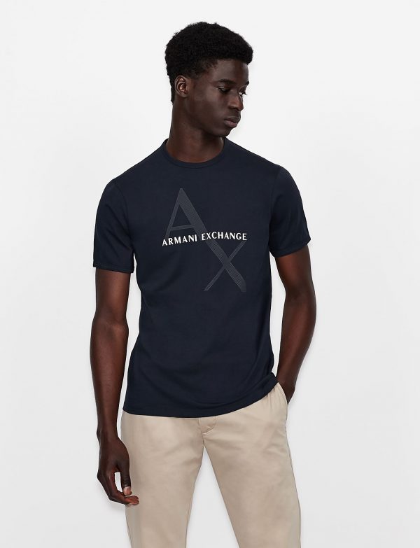 ARMANI EXCHANGE-T-shirt regular fit in cotone con logo Blue Navy