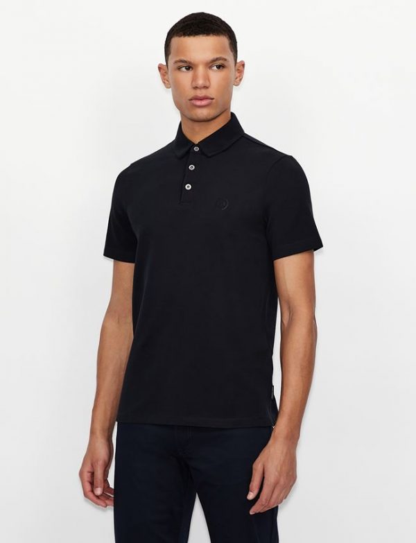 ARMANI EXCHANGE-Polo in piquet di cotone stretch Blue Navy