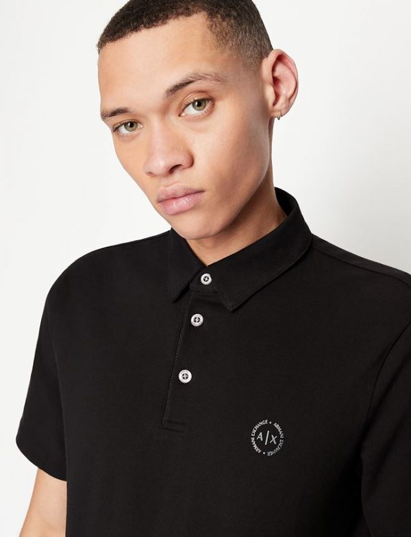 ARMANI EXCHANGE-Polo in piquet di cotone stretch Nera