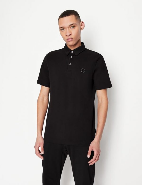 ARMANI EXCHANGE-Polo in piquet di cotone stretch Nera