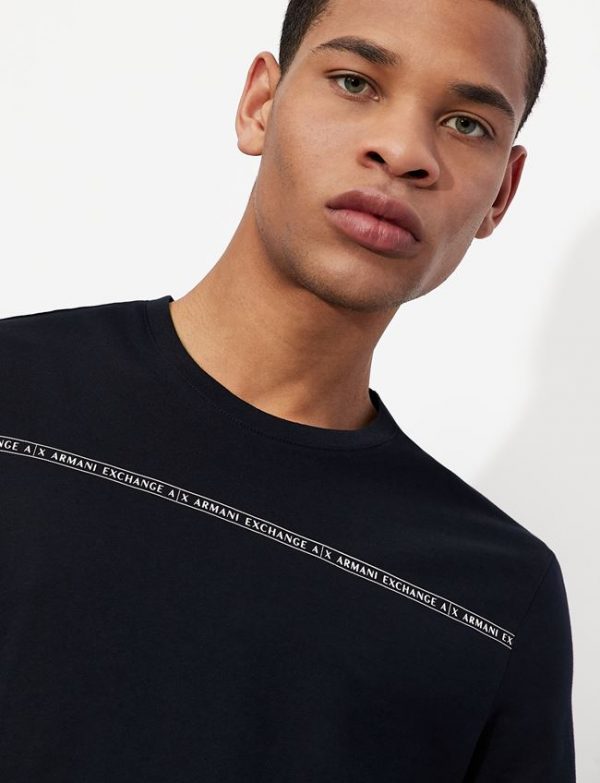 ARMANI EXCHANGE-T-shirt  Blue Navy slim fit in cotone