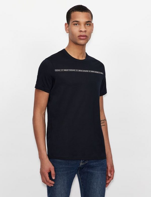 ARMANI EXCHANGE-T-shirt  Blue Navy slim fit in cotone