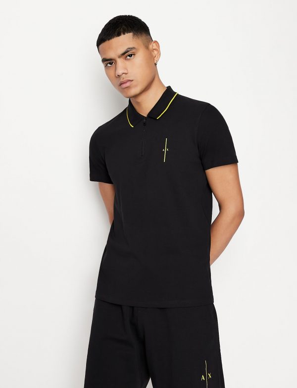 ARMANI EXCHANGE-POLO A MANICHE CORTE CON ZIP NERA