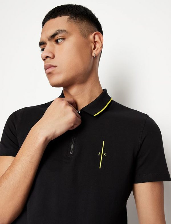 ARMANI EXCHANGE-POLO A MANICHE CORTE CON ZIP NERA