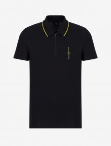 ARMANI EXCHANGE-POLO A MANICHE CORTE CON ZIP NERA