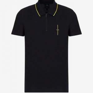 ARMANI EXCHANGE-POLO A MANICHE CORTE CON ZIP NERA