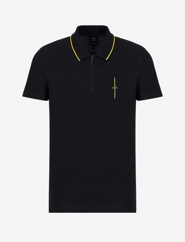 ARMANI EXCHANGE-POLO A MANICHE CORTE CON ZIP NERA