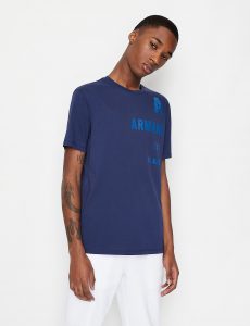 ARMANI EXCHANGE-T-shirt regular fit in jersey di cotone organico Blue Medieval