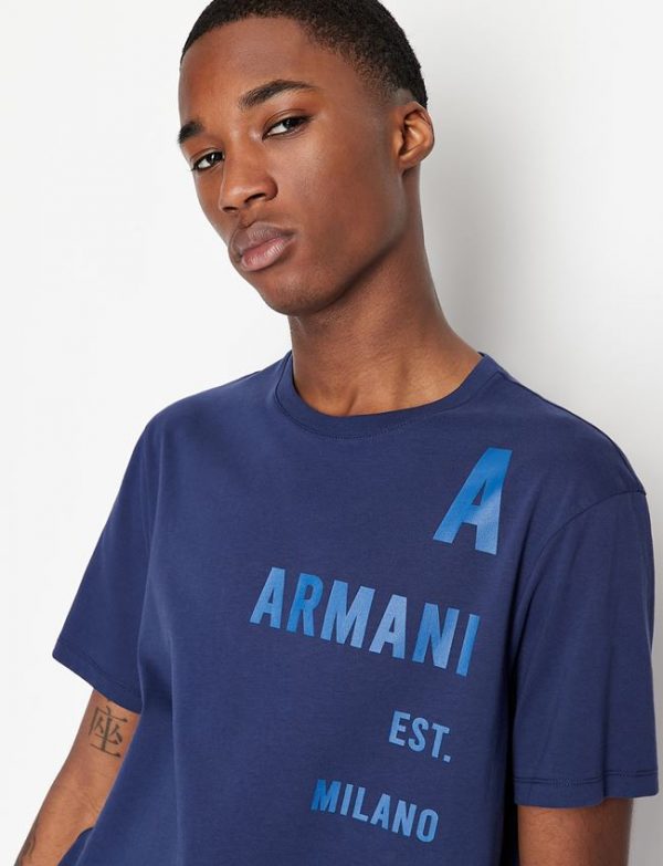 ARMANI EXCHANGE-T-shirt regular fit in jersey di cotone organico Blue Medieval