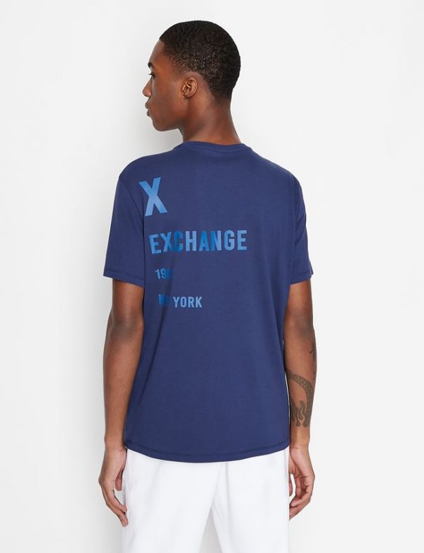 ARMANI EXCHANGE-T-shirt regular fit in jersey di cotone organico Blue Medieval