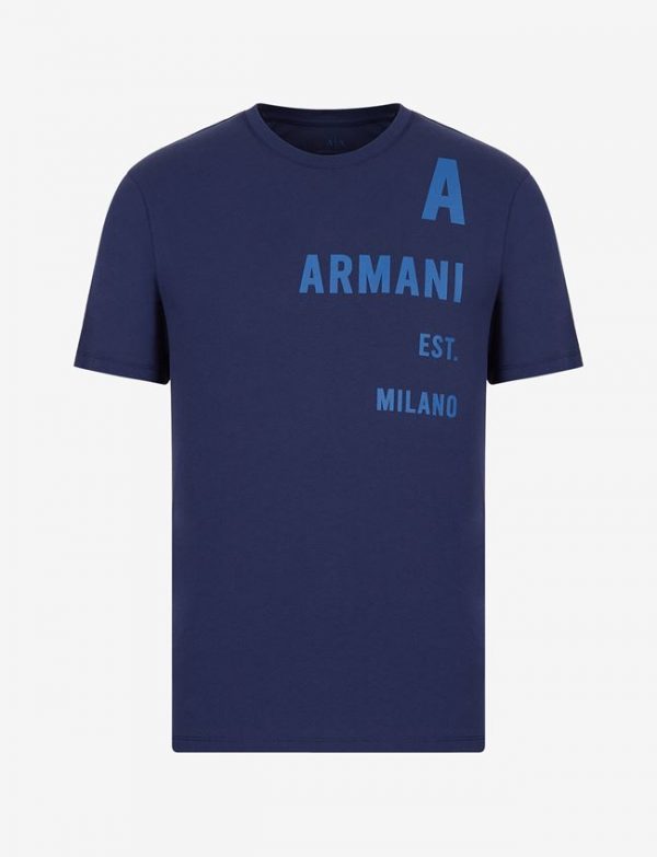 ARMANI EXCHANGE-T-shirt regular fit in jersey di cotone organico Blue Medieval