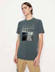 ARMANI EXCHANGE-T-SHIRT VERDE SCURO CON STAMPA
