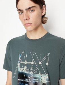 ARMANI EXCHANGE-T-SHIRT VERDE SCURO CON STAMPA