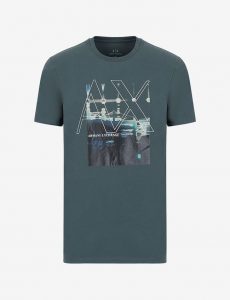 ARMANI EXCHANGE-T-SHIRT VERDE SCURO CON STAMPA