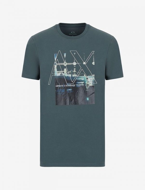 ARMANI EXCHANGE-T-SHIRT VERDE SCURO CON STAMPA
