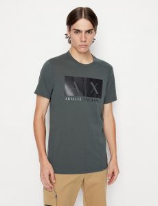 ARMANI EXCHANGE-T-SHIRT VERDE SCURO CON STAMPA