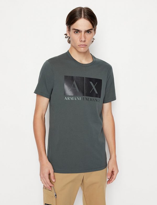 ARMANI EXCHANGE-T-SHIRT VERDE SCURO CON STAMPA