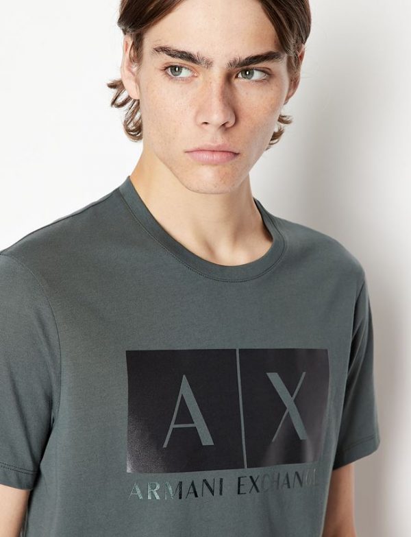 ARMANI EXCHANGE-T-SHIRT VERDE SCURO CON STAMPA