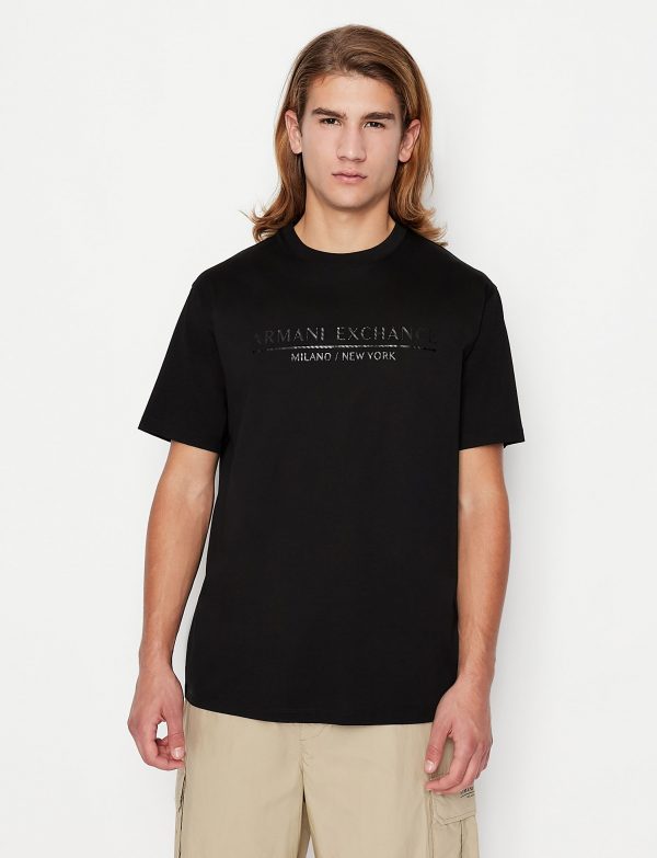 ARMANI EXCHANGE-T-shirt CON LOGO IN CONTRASTO di cotone mercerizzato NERA