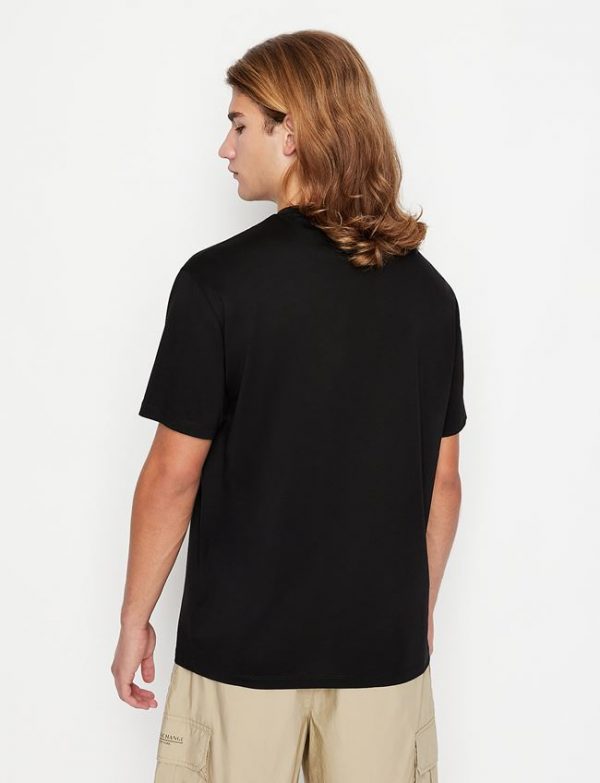 ARMANI EXCHANGE-T-shirt CON LOGO IN CONTRASTO di cotone mercerizzato NERA