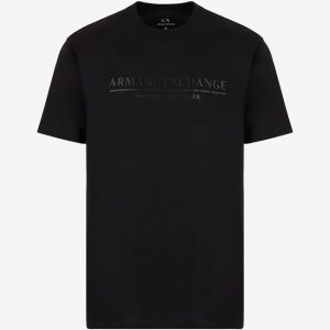 ARMANI EXCHANGE-T-shirt CON LOGO IN CONTRASTO di cotone mercerizzato NERA