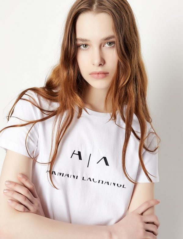 ARMANI EXCHANGE-T-shirt regular fit con logo Bianca