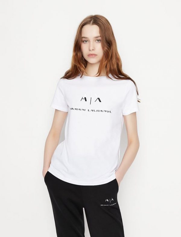 ARMANI EXCHANGE-T-shirt regular fit con logo Bianca