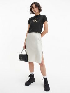 CALVIN KLEIN -T-shirt in Cotone Biologico con Monogramma Nero