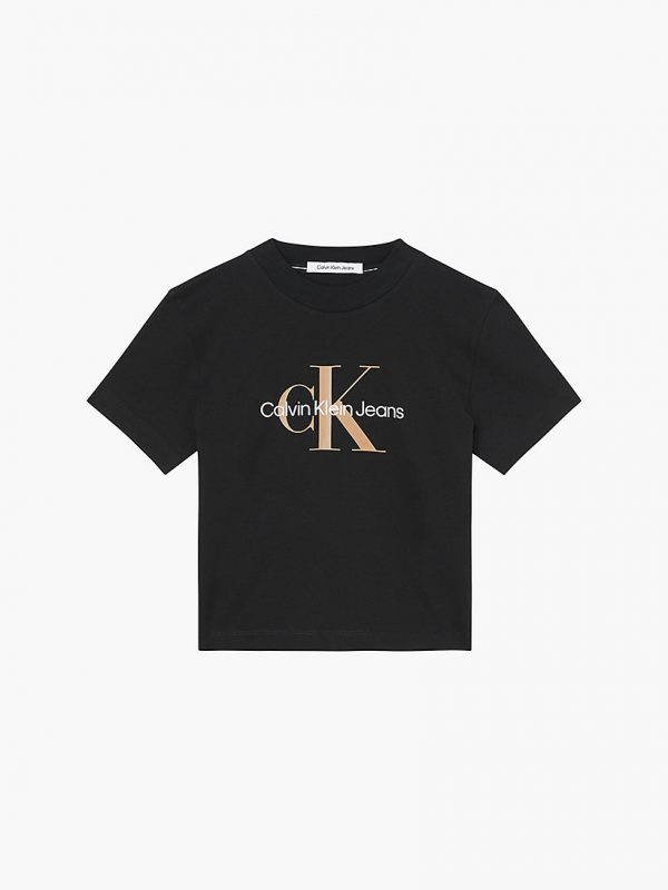 CALVIN KLEIN -T-shirt in Cotone Biologico con Monogramma Nero