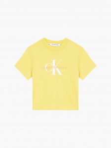 CALVIN KLEIN – T-shirt in Cotone Biologico con Monogramma Gialla