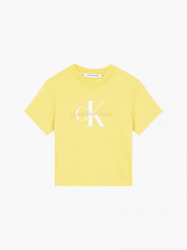 CALVIN KLEIN – T-shirt in Cotone Biologico con Monogramma Gialla